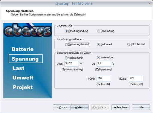 abacus ieee battery sizing cells calculation (voltage ranges)